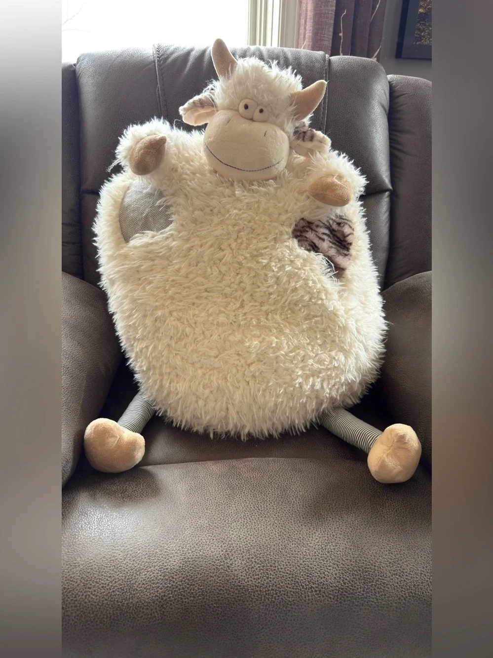 Mina Victory Round Cow Plush Animal Pillow - Cream with Brown Accents - Picture 7 of 10